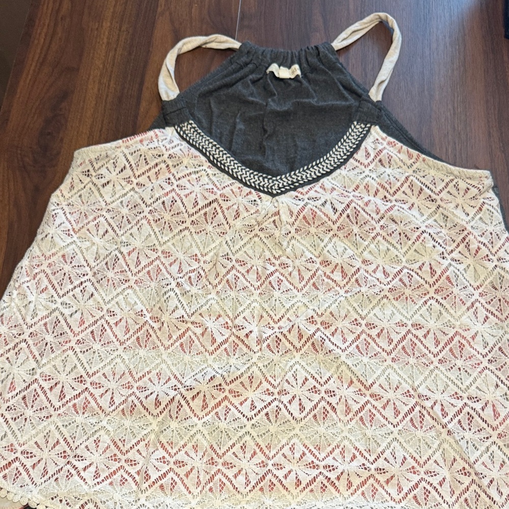 Rewind Gray and Cream Lace Camisole